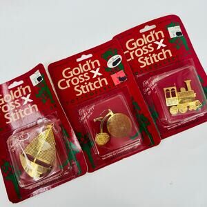 GOLD’n CROSS STITCH 24kt Christmas Toy Ornaments Needleform Train Bicycle Boat